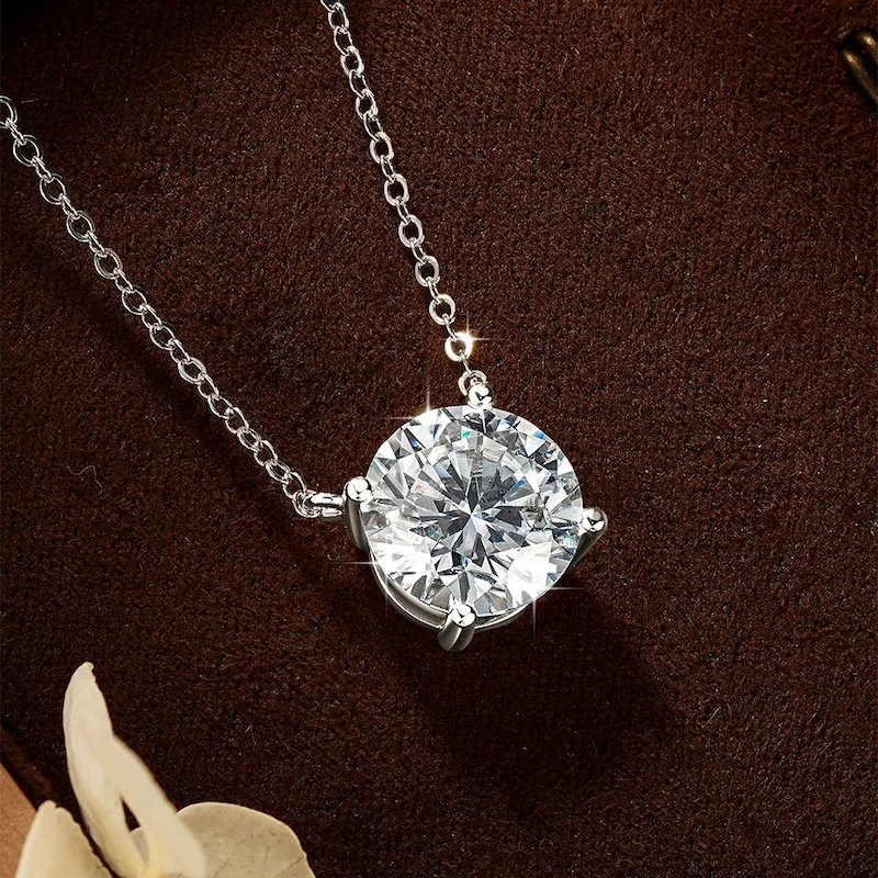 Rrjzz Solitaire D Color 4MM-11MM Moissanit-Anhänger-Halskette für Frauen, zertifizierte runde Halskette mit imitiertem Labordiamant, Schmuck – Detail 12