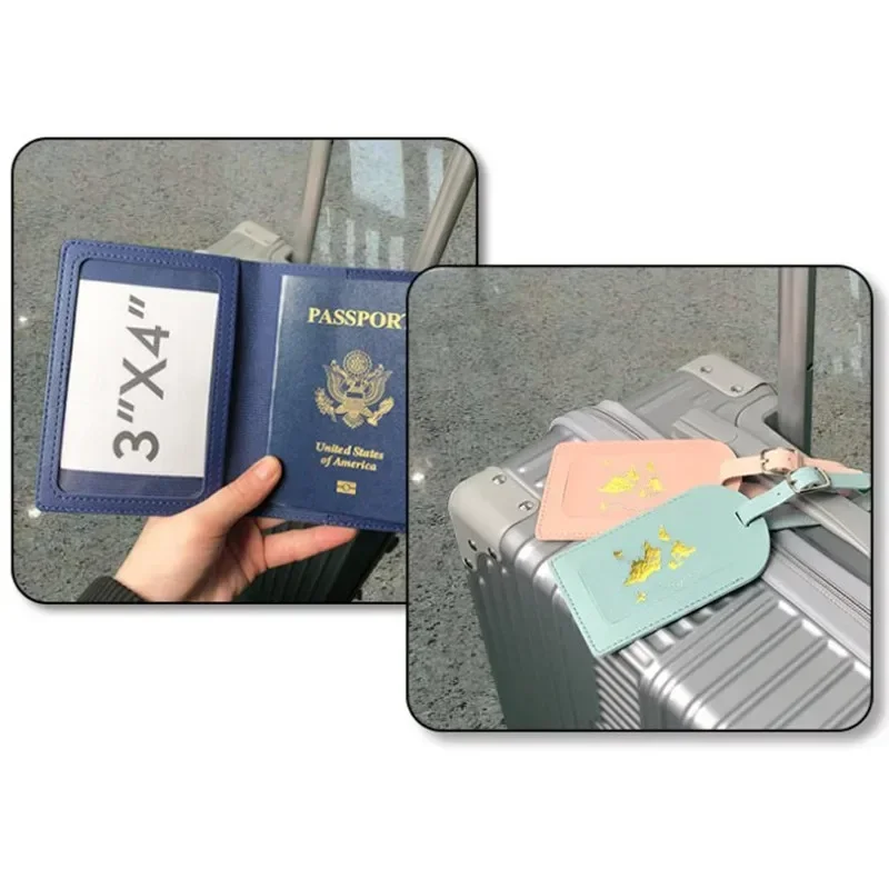 Couverture de Passeport en Cuir PU avec Étiquette de Bagage, Étiquette de Valise, Nom, ID, Adresse, Sac d'Embarquement, Accessoires de Voyage, 1 Ensemble