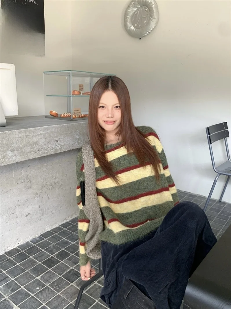 Kumikumi كسول Sle اللون بلو مخطط الجولة Ne البلوز سترة المرأة فضفاضة التخسيس رداء علوي غير رسمي لموسم الخريف #5