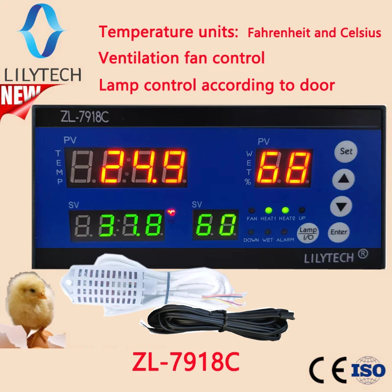 ZL-7918C, Egg Incubator Controller, Fahrenheit Incubator Controller, Temperature and Humidity Controller for Incubator, Lilytech