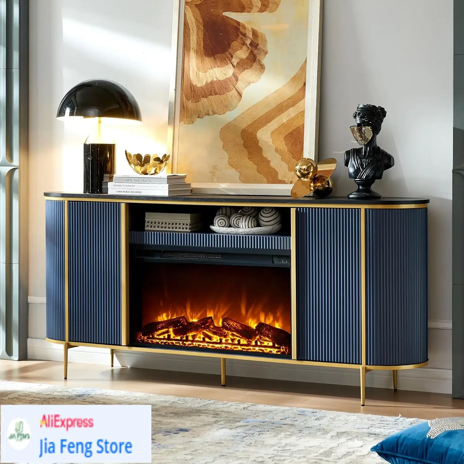 

BestsellerLuxury 70" Fluted Fireplace TV Stand, Modern Chic Entertainment Center for TVs Up to 80 inches, TV Console with Faux M