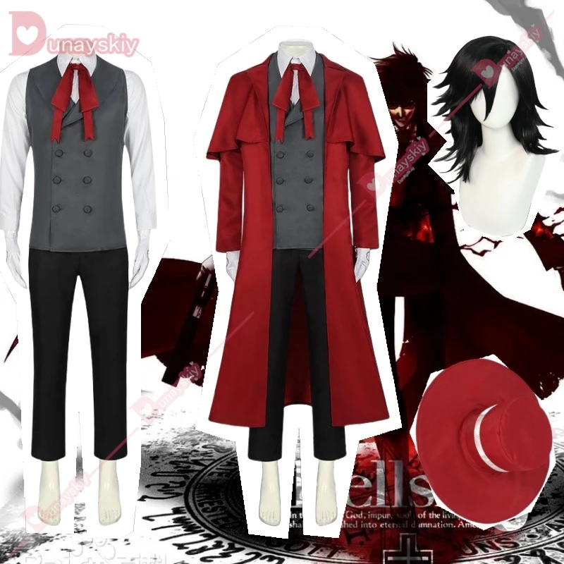 Anime Comic Hellsing Alucard Cosplay Costume Red Trench Alucard Van Cosplay Vampire Hat Costume Halloween Carnival Men Suit