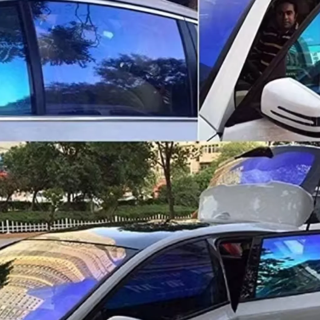 UV Blocking Chameleon Blue PET Car Window Tint Color Changing Anti Yellowing Anti Scratch No Glue Residue