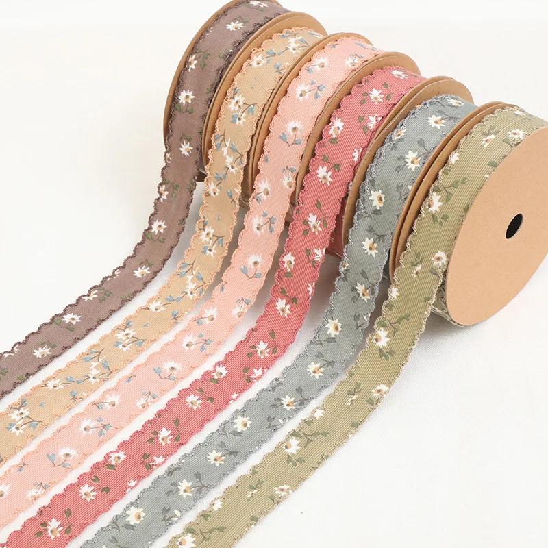 8Yards/Lot 2.5CM Flowers Printed Ribbon DIY Bows Gift Box Wrapping Ribbon Clothing Sewing Accessories Decoration Tape