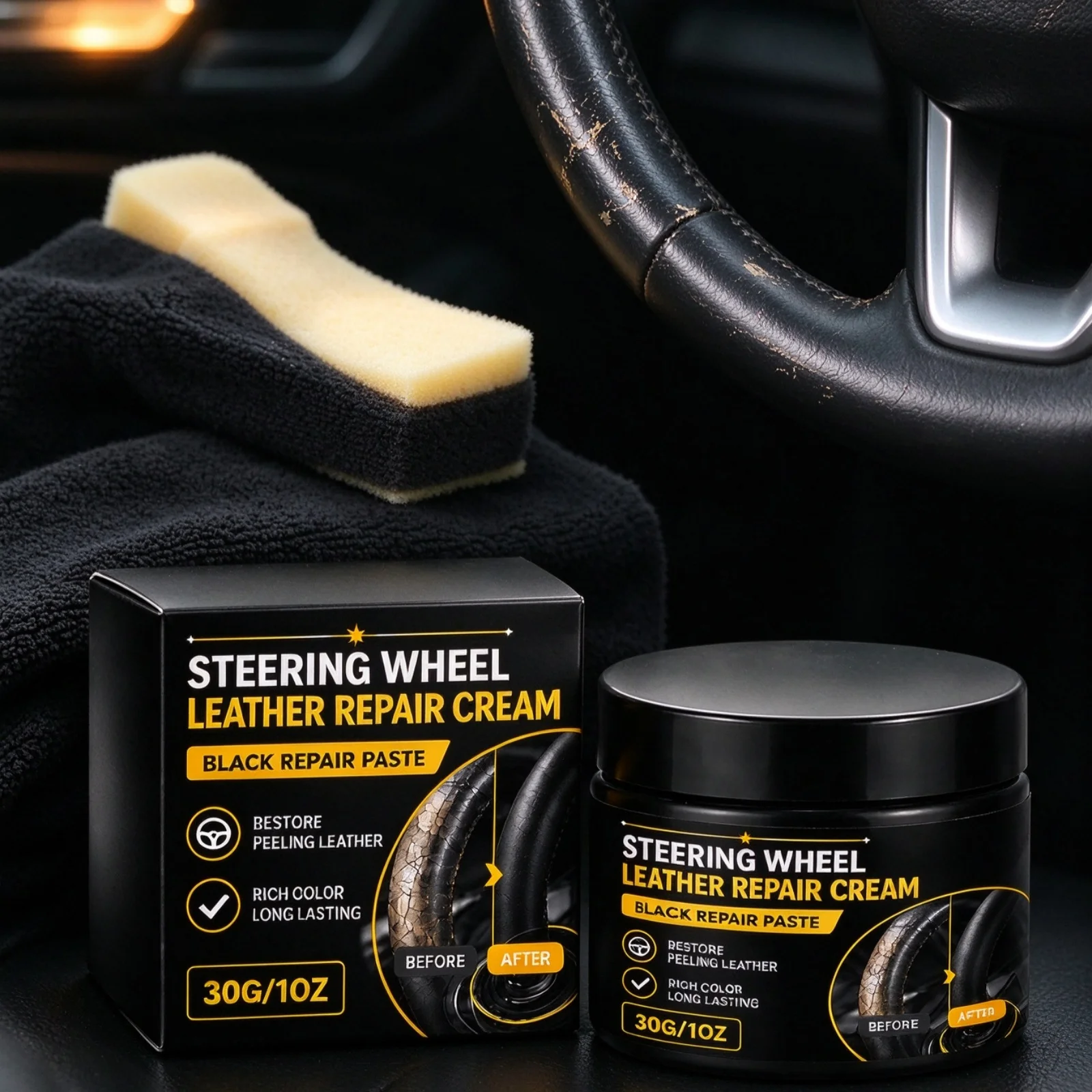 Car Steering Wheel Restorer Paste Fill Cracks Cover Scratches Repair Peeling Leather Restore Luster Car Interior Maintenance Wax