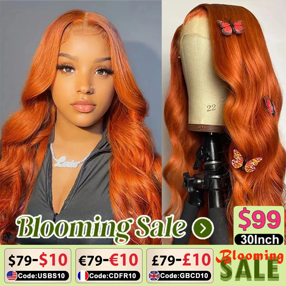 250% Body Wave 13x6 HD Lace Front Wig 100% Human Hair Ginger Orange Brazilian Remy Colored Pre Plucked 13x4 Lace Frontal Wigs