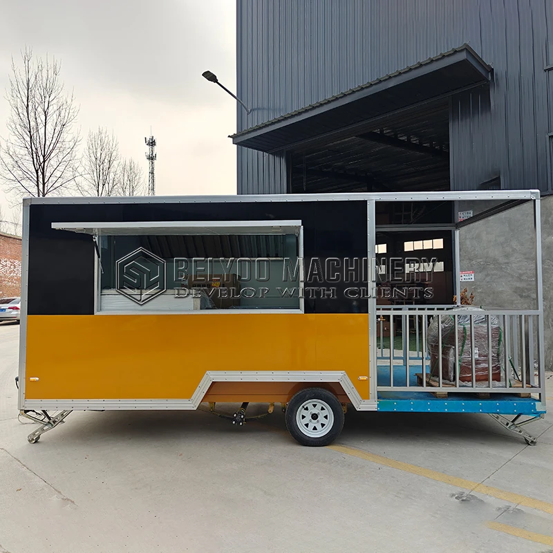 Custom Street Mobile Pizza Fast Food Truck Square Bbq Concession Trailer Hot Dog Food Trailer Fully Equipped with Porch