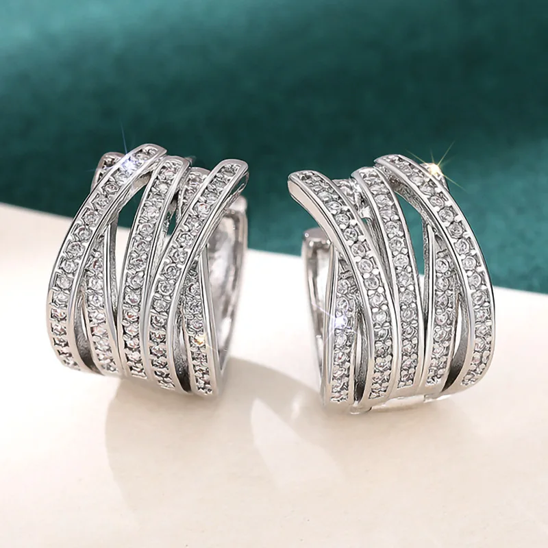 2026 New Multi Layer Cross Line Cubic Zirconia Earrings, Personalized Suitable for Banquet Luxury, Fashion, and Popular Jewelry