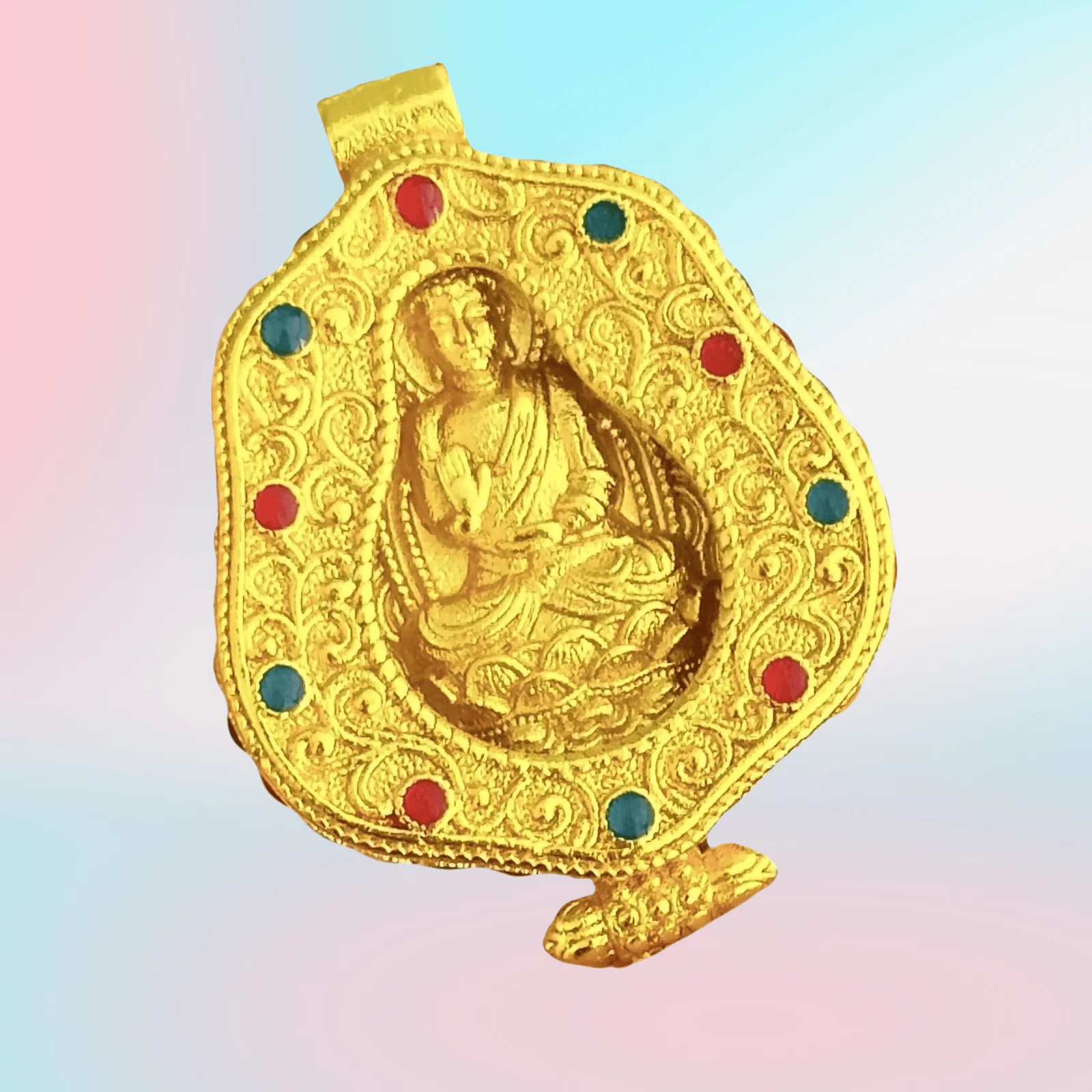 

NEW 9999 Real Gold 24K Enamel Color Silk Eight Treasures Compass Ancient Gold Genuine Lotus Buddha Statue Pendant