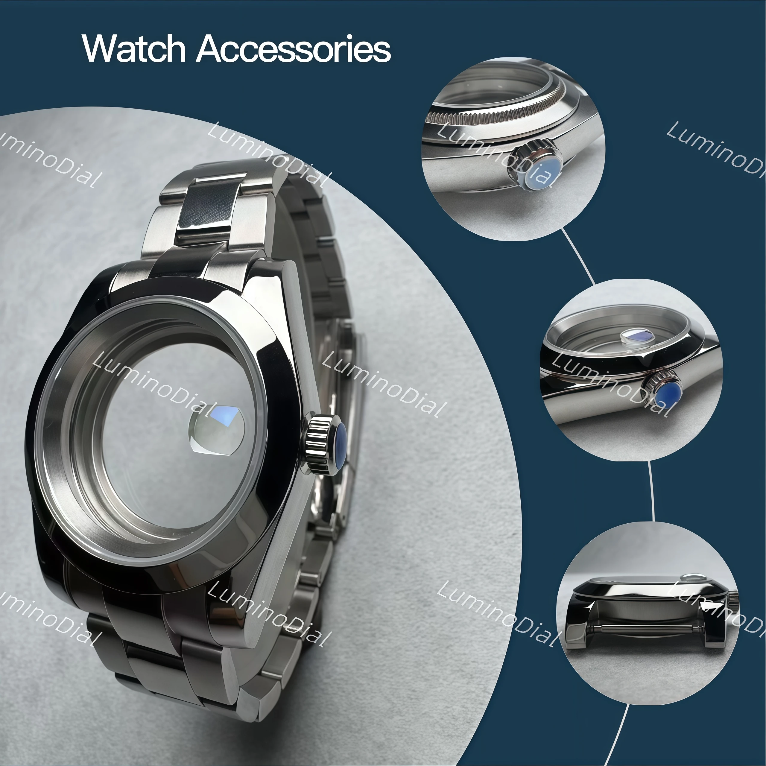 

Men's watch accessories Angled hoop case Oyster bracelet Silver Sapphire glass Watch accessories For the NH35/36 movement