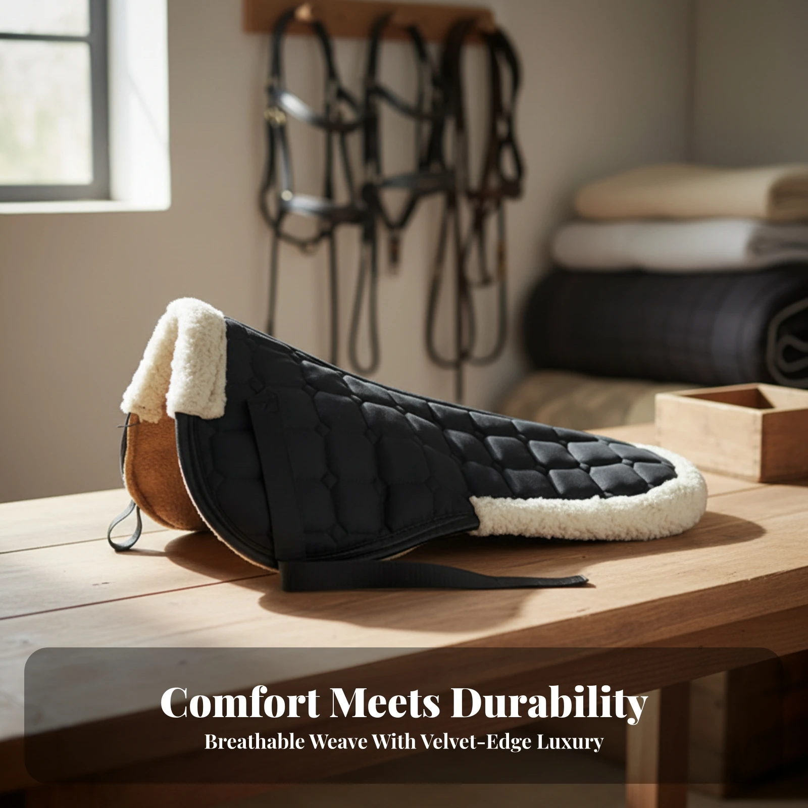 Contoured Saddle Pad Quilted Saddle Pad with Fleece Edging Numnah Quick Drying Tack Soft for Horse Riders, Horseback Riding