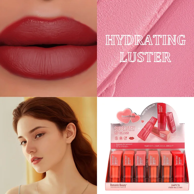 Langanhaltender flüssiger Lippenstift, quadratisches Design, mattes Samt-Finish, hochpigmentiertes, einstochiges, transferfestes Make-up