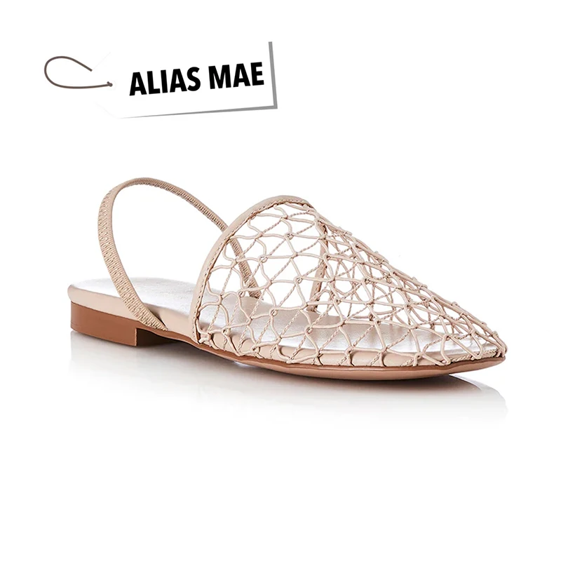 

ALIAS MAE 2024 Summer New Solid Color Woven Hollow Upper Flat Bottom Women's Simple and Comfortable Slippers