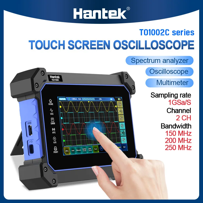 Hantek 2 Channel Digital Oscilloscope,Handheld Tablet 150/200/250MHz Touch Screen Oscilloscope Multimeter TO1002C Series