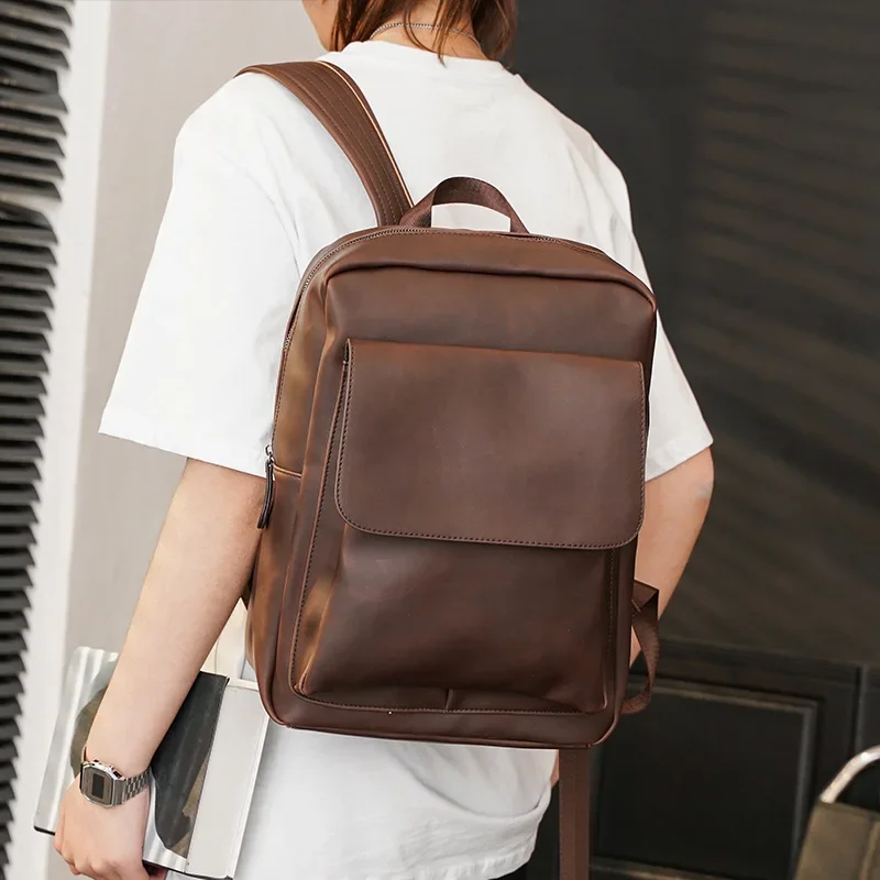 

Vintage PU Leather Backpacks Men Fashion Korea Style Travel Bag Trendy Men's Backpack High Capacity Laptop Backpack School Bags