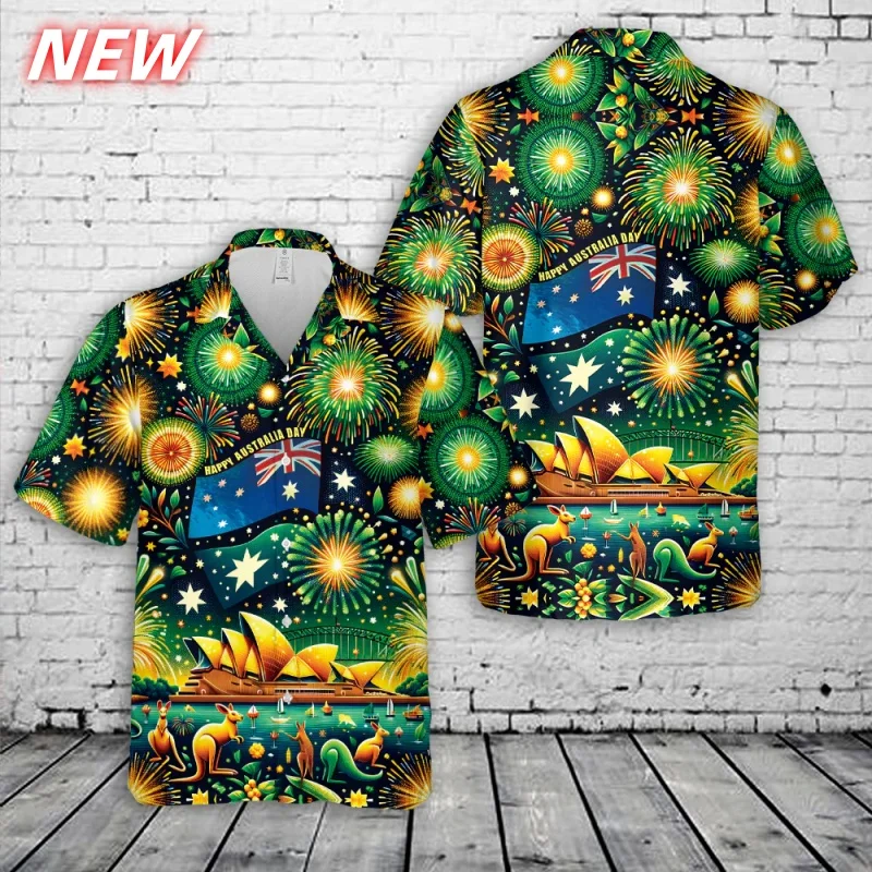 

Australia Pattern Hawaiian Shirt For Men Festival Colorful Flowers 3D Print Beach Shirts Casual Aloha Shirts Short Sleeve Blouse