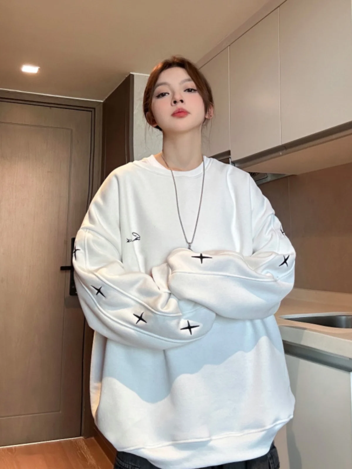 

Мужская толстовка с вышивкой звезд, уличный стиль, весна-осень, повседневная свободная куртка-оверсайз для мальчиков, верхняя одежда для ранней весны