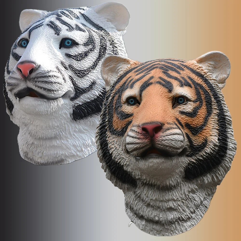 2pcs Tiger Mask Animal Carnival Party Realistic Animals Head Cover Halloween Festival Performances Cosplay Funny Tiger Head Mask