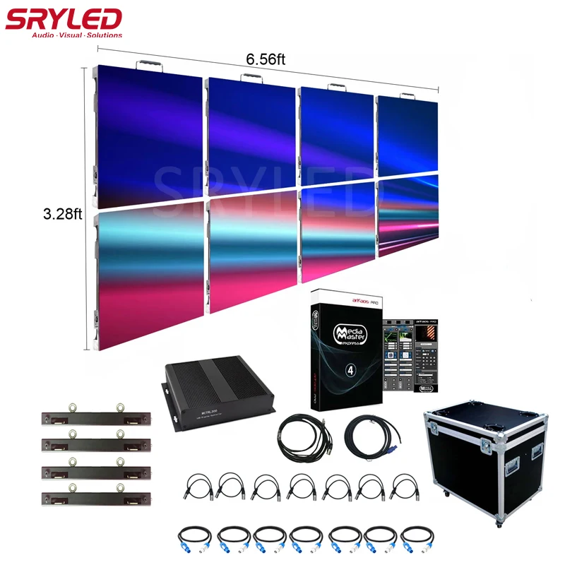 SRYLED Turnkey LED Video Wall 6.56Ft X 3.28Ft Outdoor P3.91 Rental Stage LED Display Panel + Controller + Package + Hanging Beam