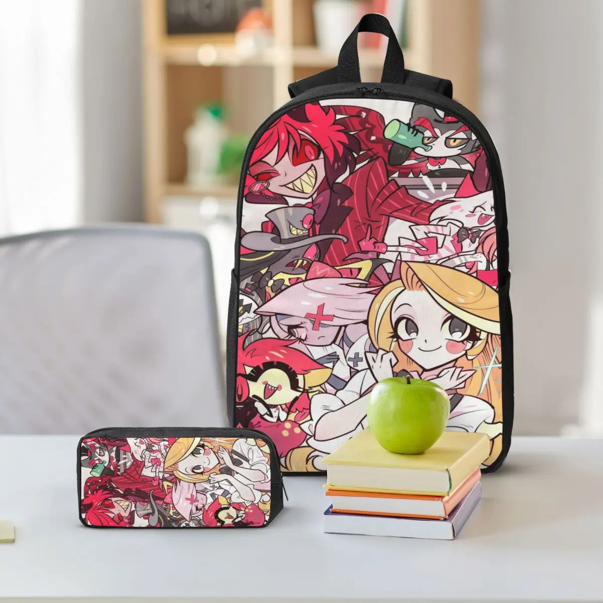 3 قطعة فندق Hazbines Alastor Vox 2 مجموعة حقائب الظهر للأطفال صناديق قلم رصاص مجموعات حقائب الكتب مع صندوق الغداء لطلاب المدارس Daypack #6