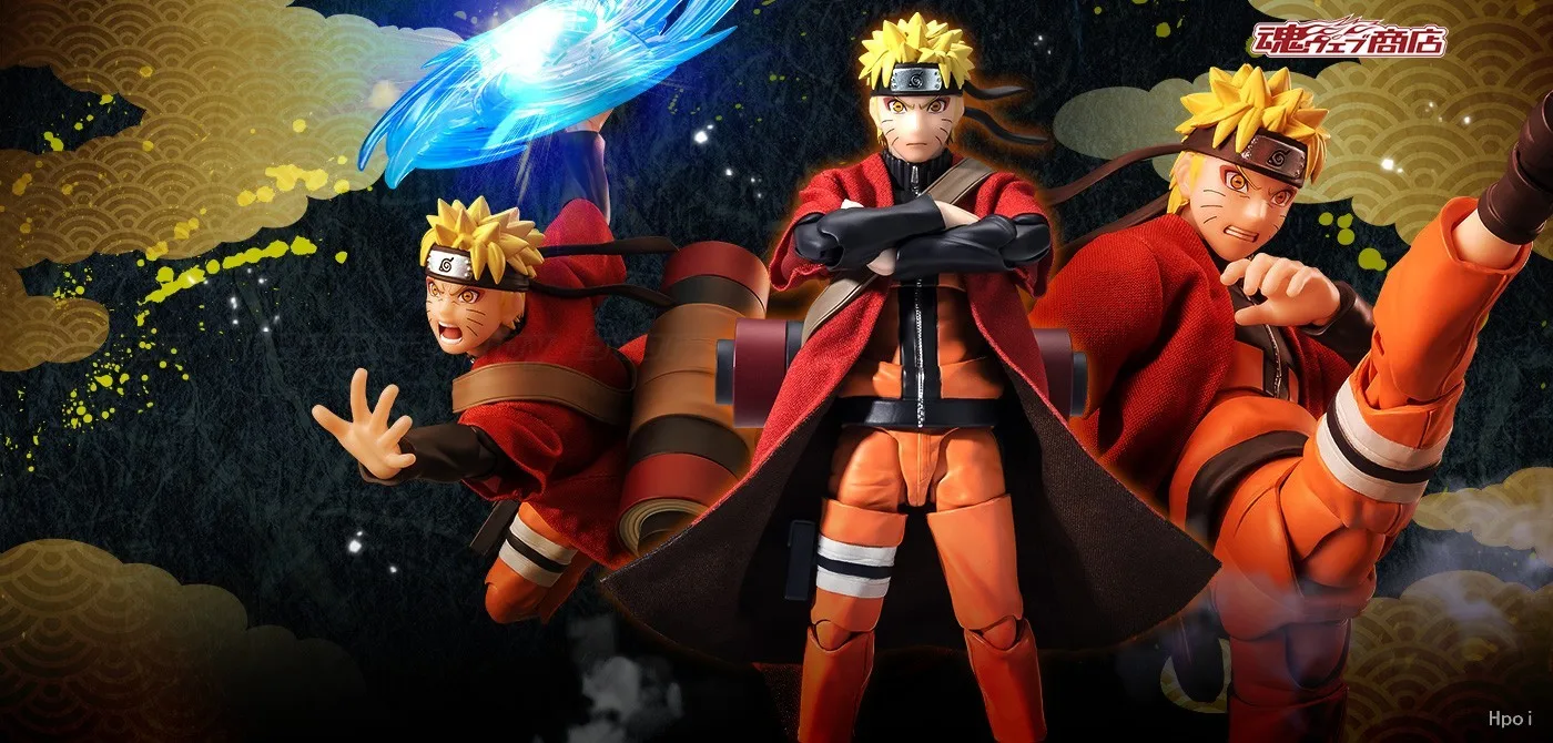 Original Bandai SHF NARUTO Shippuden Naruto Uzumaki Sage Mode The Savior of Konoha Who Inherits The Teacher's Will Movable Model