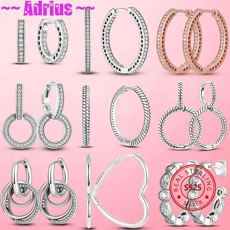 

2024 New 925 Silver Hot Moments Charms Hoop Earrings for Women Trendy Big Circle Fashion Silver Earrings Jewelry DIY Making