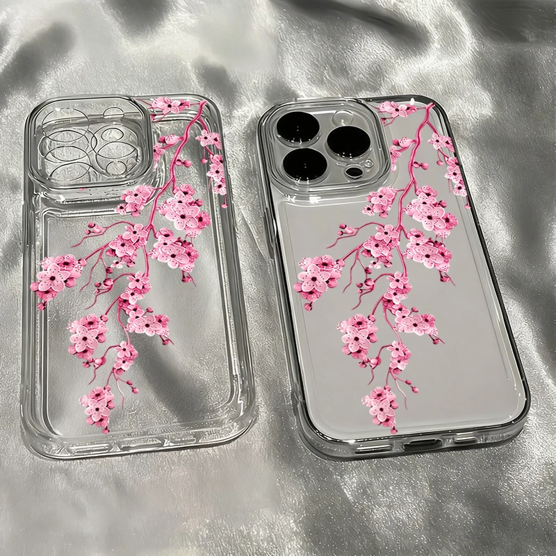 Ästhetische Sakura-Pflaumenblüten-Religiöses-Kreuz-Klarhülle für iPhone 17 16 15 14 13 12 11 Pro Max Plus Air XS X XR 7 8 Cover
