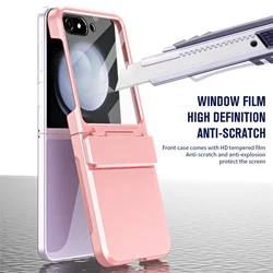 For Samsung Galaxy Z Flip 6 5 7 Flip5 Phone Case Luxury Matte With Mirror Film Folding Hinge Shockproof Protection Hard Cover