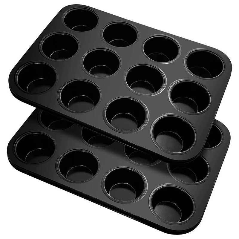 Muffin Tray Muffin Baking Mould Pack Of 2 For 12 Muffins, Non-Stick Coated Muffin Tray