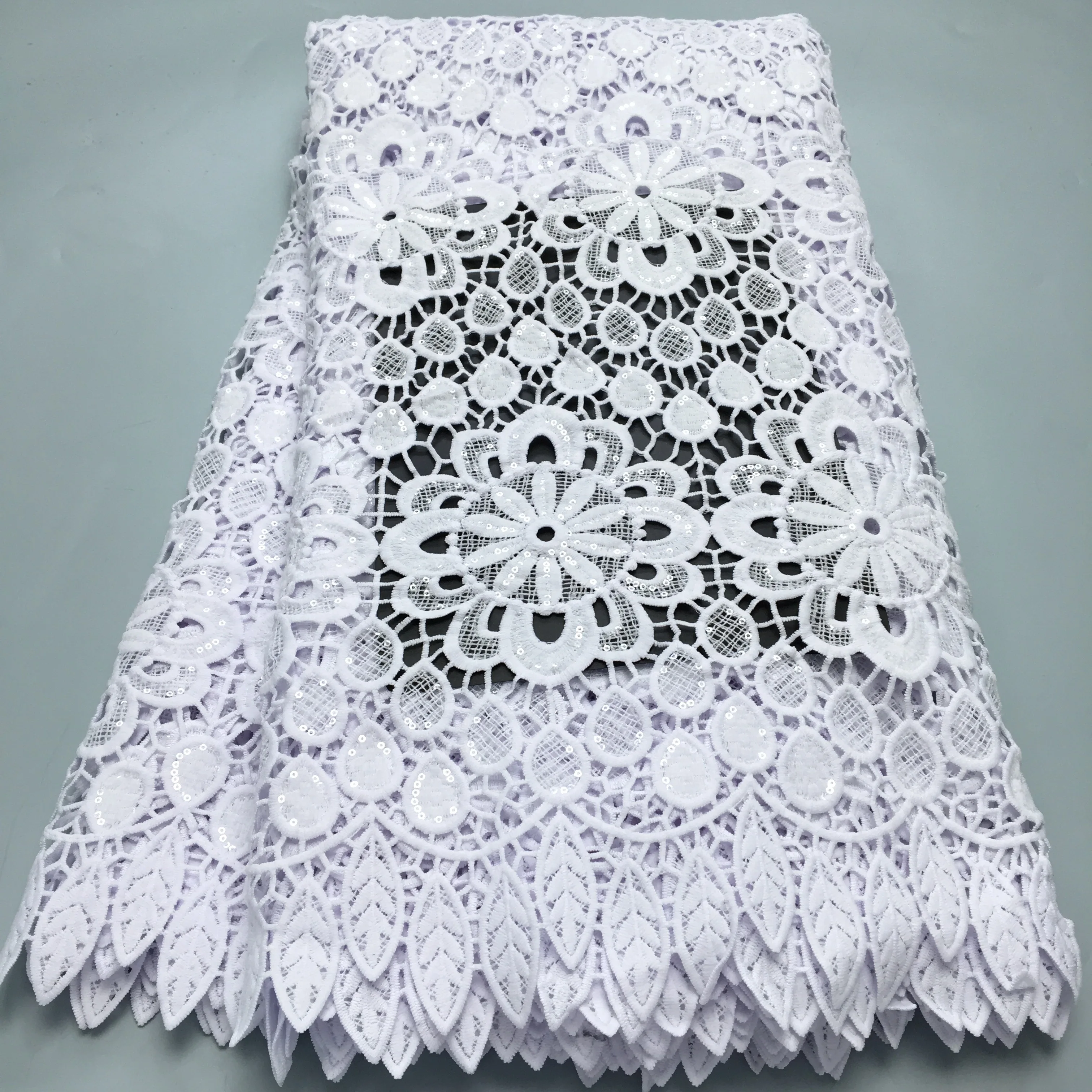 African Sequined Lace Fabric White Cord Guipure Lace Fabric 2024 High Quality 5 Yard Water Soluble Wedding Dress for Women A3903