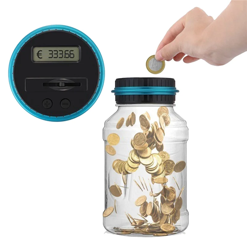 ABFN-1 Piece Piggy Bank Coin Money Box Coins Storage Box Jar 1.8L Counter Electronic Digital LCD Counting A