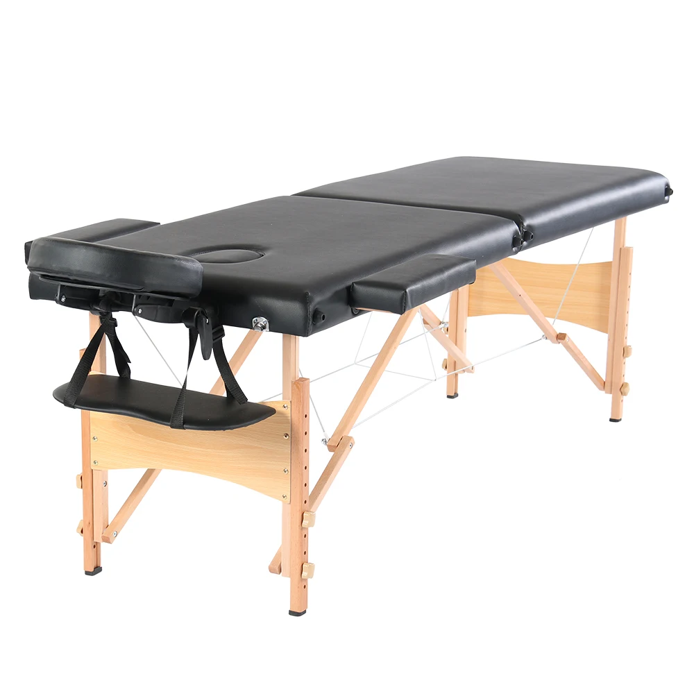 

84" 2 Sections Folding Beauty Bed Professional Portable Spa Massage Tables Lightweight Foldable with Bag Salon Furniture Black