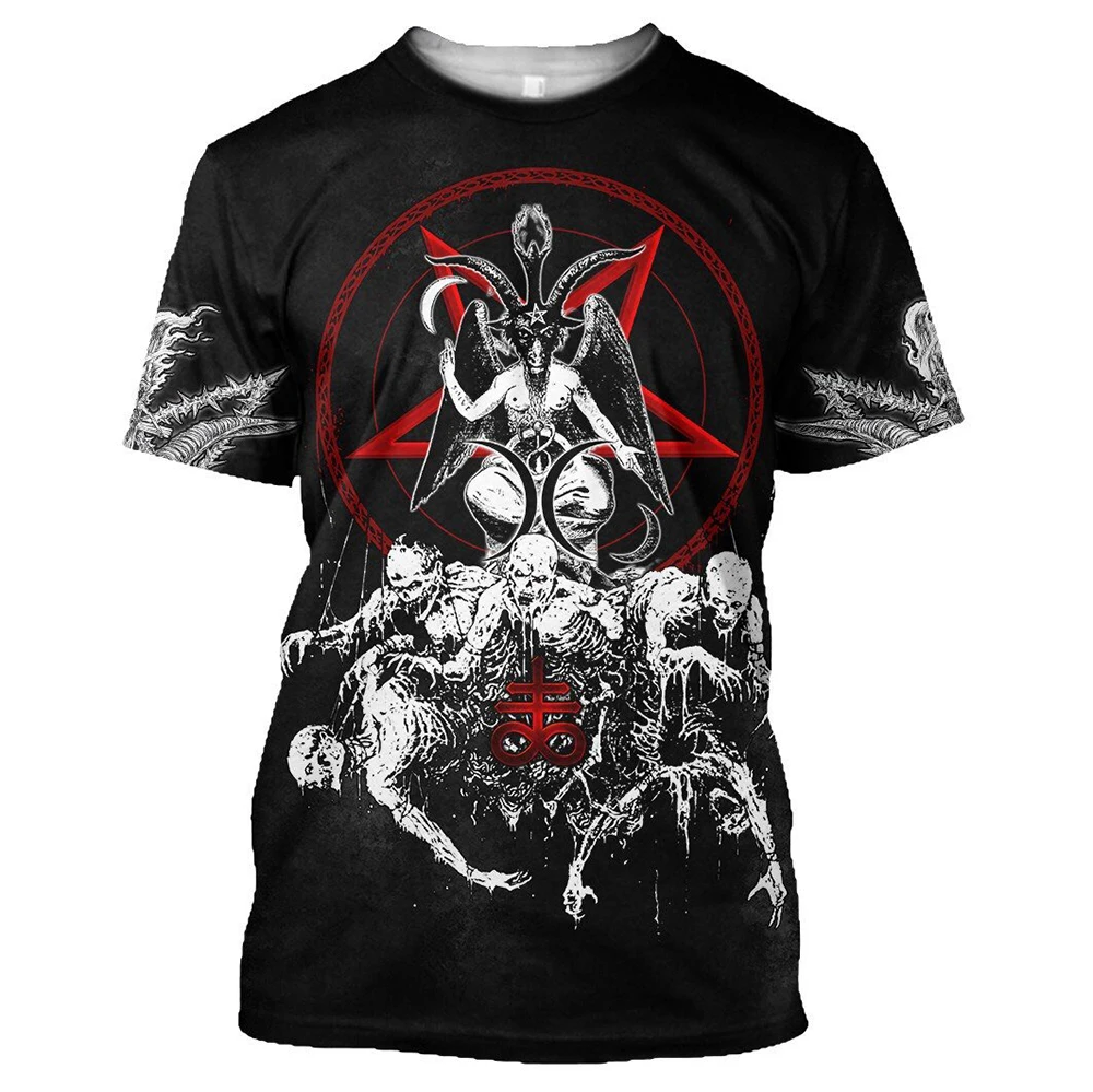 Summer Men\'s T-shirt Reaper terror Skull Angel And Demon 3D Printed Over  Summer Fashion Harajuku Short Sleeve men clothing 2024