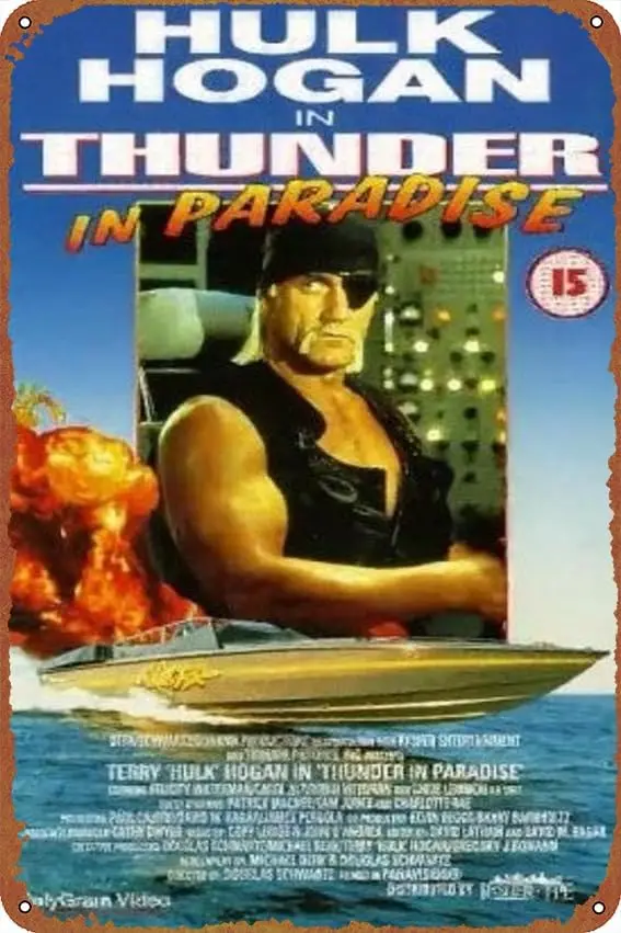 Thunder in Paradise Movie Poster Vintage Look Tin Metal Sign Wall Decoration 8x12 Inches