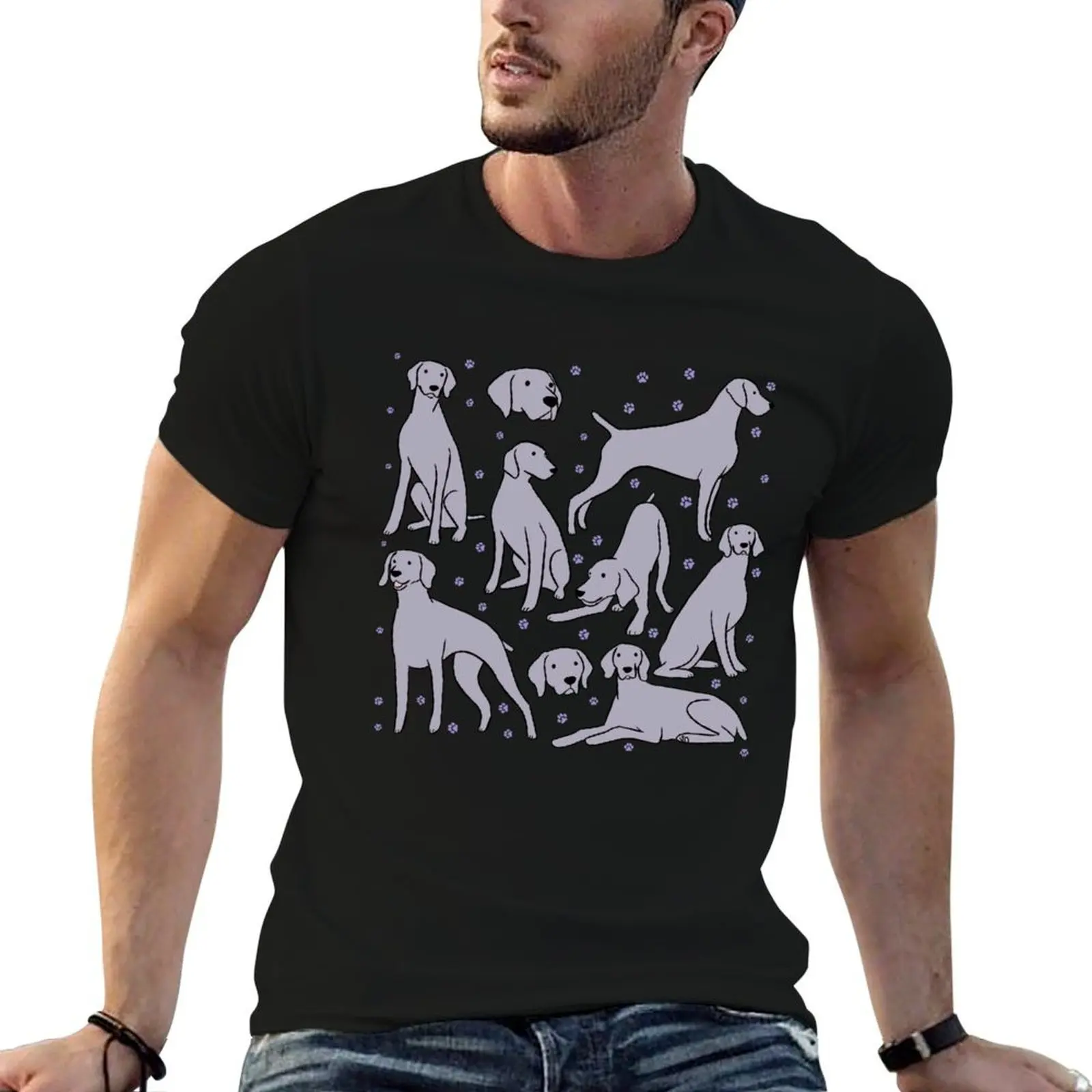

weimaraner Illustration pattern T-Shirt cotton t shirt pack anime tshirt T-Shirt