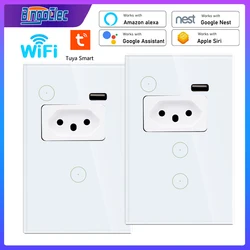 Bingoelec Tuya WiFi Smart Brazil Light Switch Socket Plug USB Ports Power Outlet Interruptor Wall Switch for Google Home Alexa