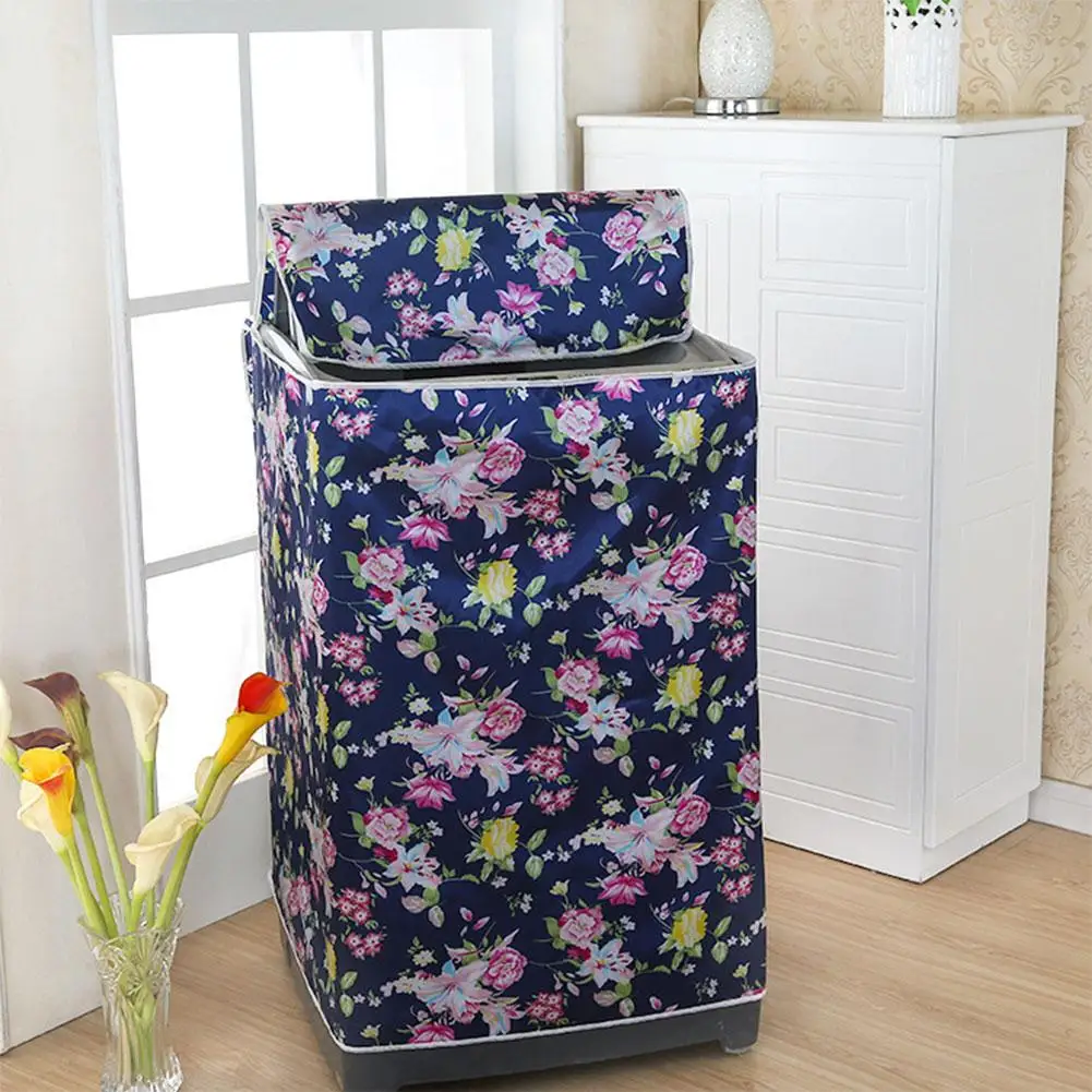 Waterproof Sunproof Washing Machine Cover Dust Cover Zippers Flower Pattern Print Dryer Cover Household Supplies