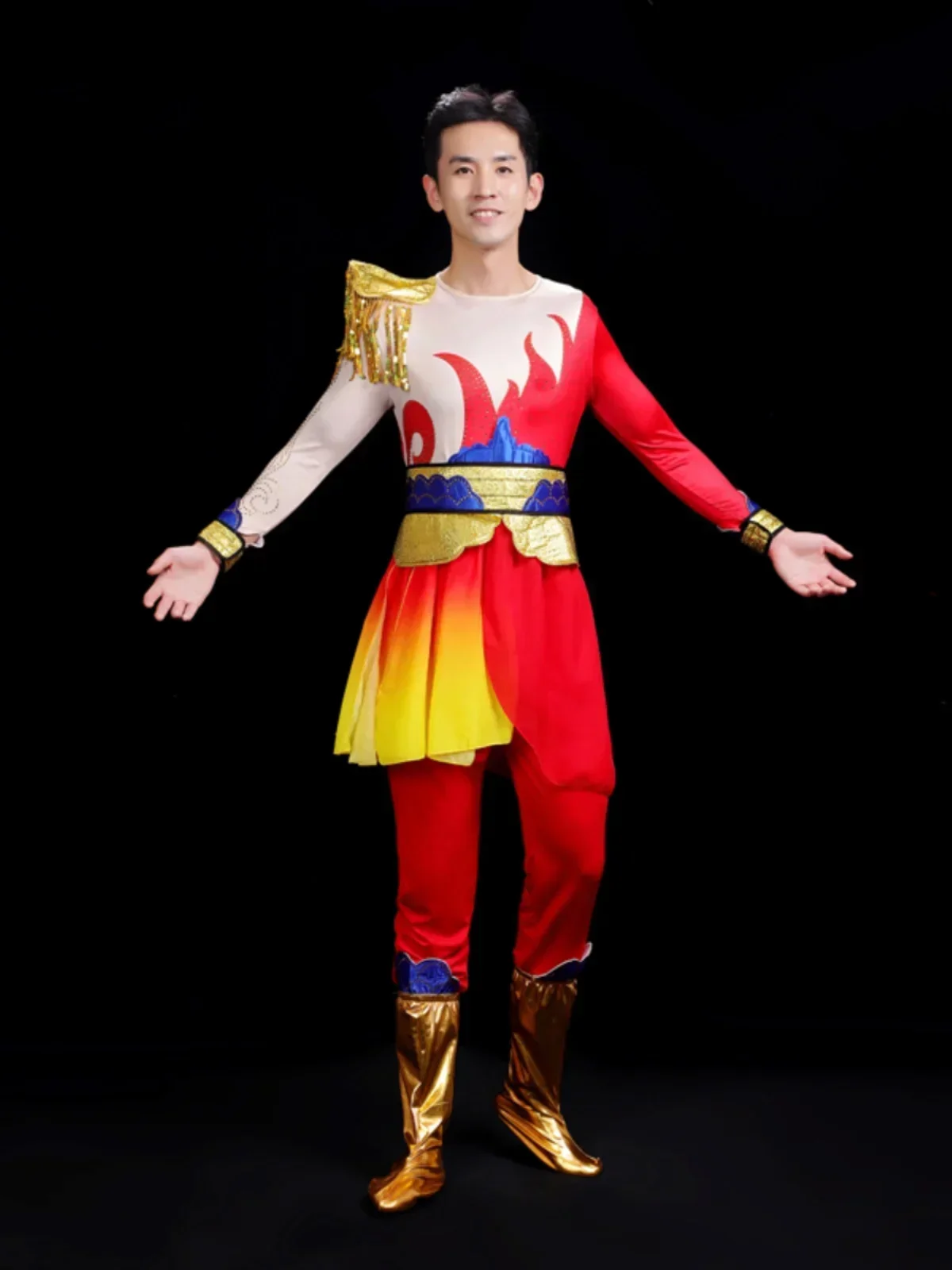 Jiaozhou Yangge Dance Dress Waist Drum Dance Platform Dress Men's 2-piece Set