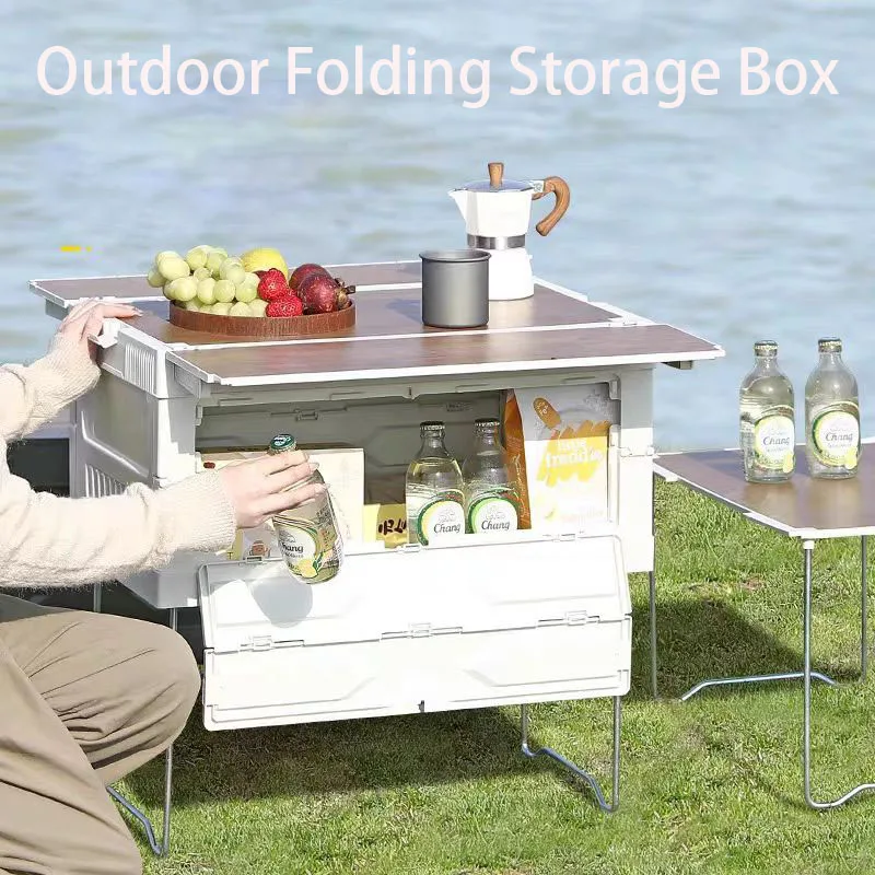 Outdoor Camping Storage Box Car Folding Cooler Box Portable Multifunctional Travel Table Thickened Wooden Roof Panel Storage Box