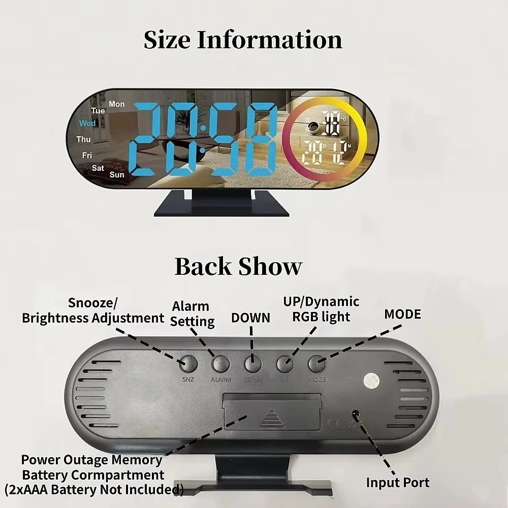 Brightness Format Clock Brightness Adjustment Digital Alarm Clock 12/24h Adjustment For Ood Light Electronicclock With Rgbood