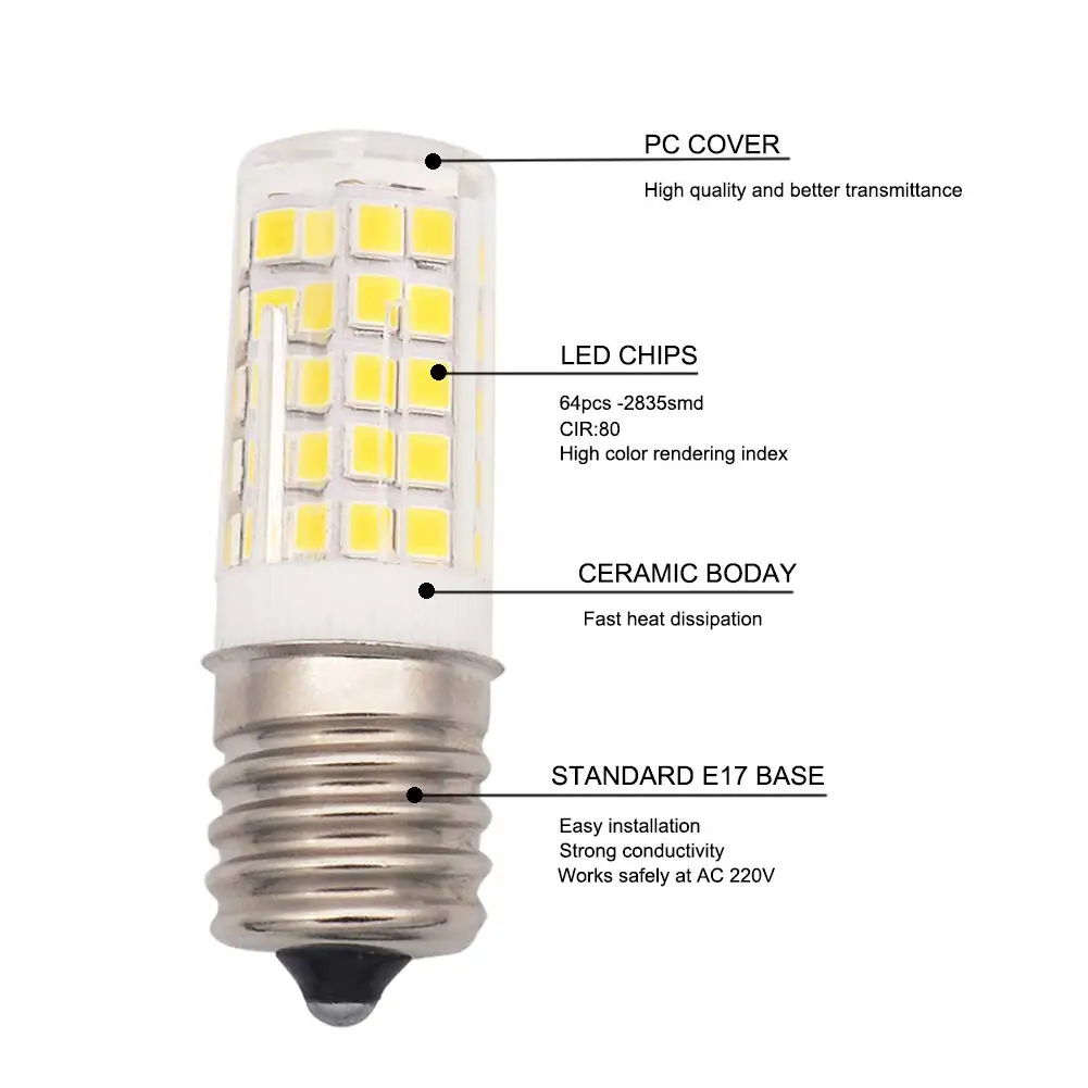 10PACK E17 LED Bulb Illuminator Microwave 6W AC 110/220V 2835 SMD Ceramic Equivalent 60W Incandescent Cerami Warm/Cold  Lamp