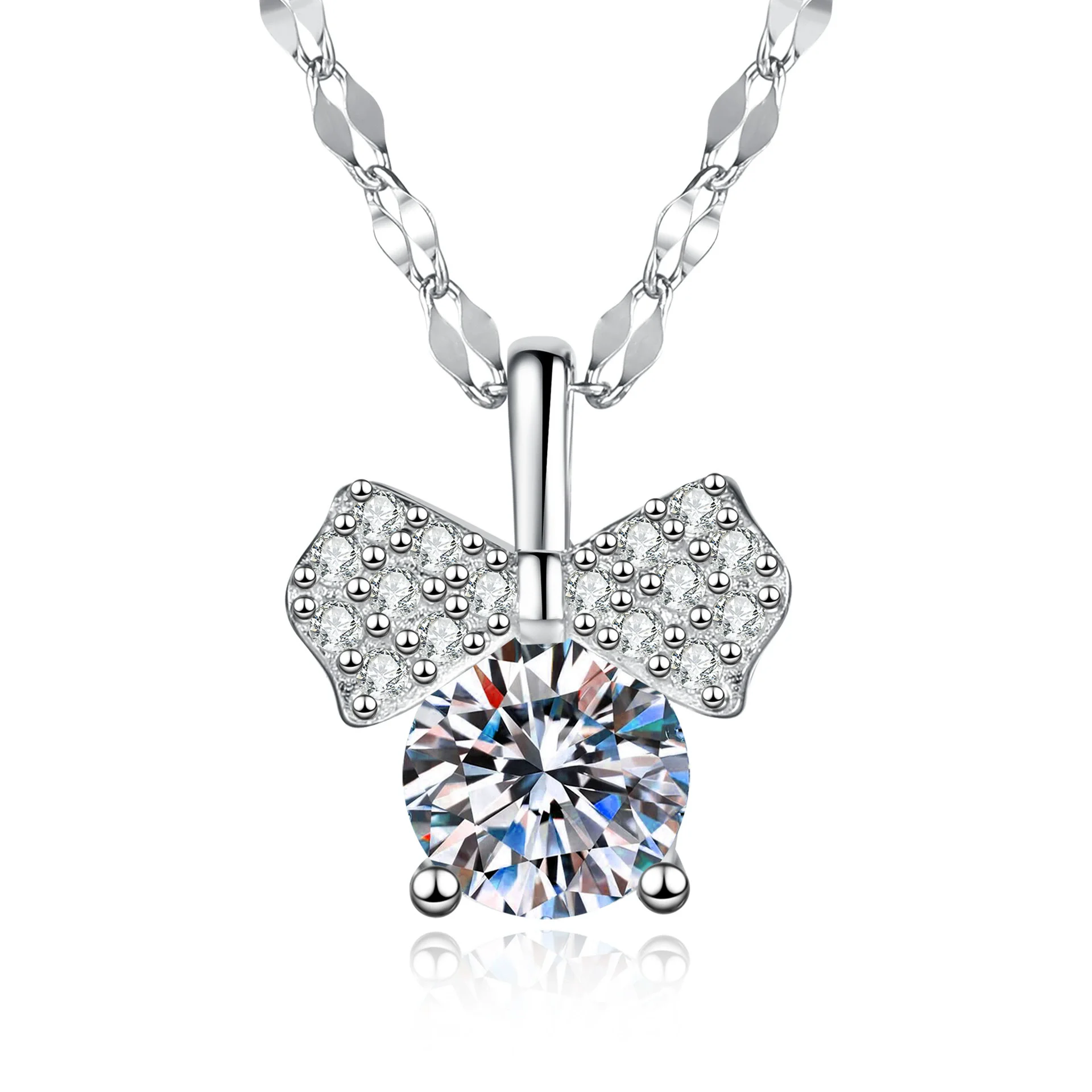 JECIRCON 1 قيراط مويسانيتي قلادة للنساء S925 فضة القوس قلادة مع سلسلة شفرة GRA معتمد تألق مجوهرات #5