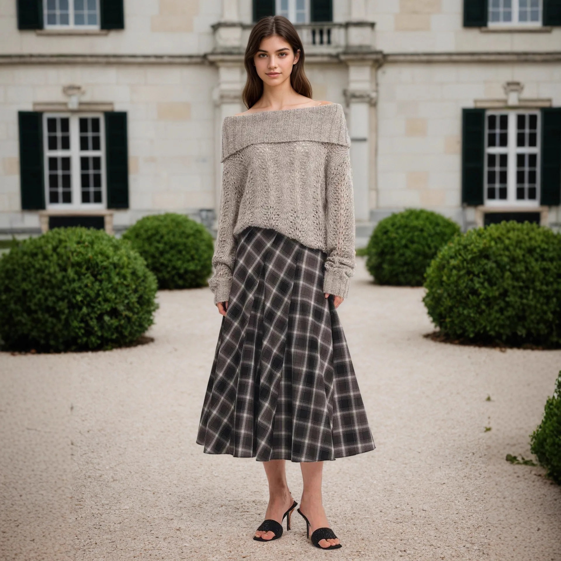 Outono inverno nova lã xadrez estilo retro saia longa feminina 2025 cintura cinching emagrecimento a linha grande balanço metade do corpo saias