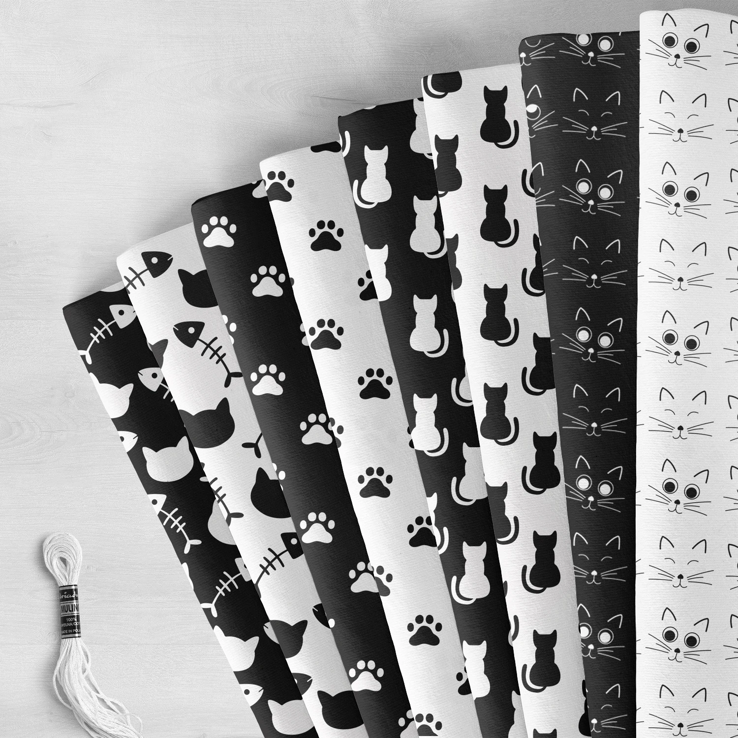 50*145cm Patchwork Black And White Cat Polyester Fabric For Tissue Sewing Quilting Fabrics Needlework Material DIY Handmade