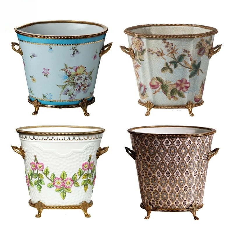 

Ceramic with copper binaural flower pot, ice bucket, living room and dining room jewelry ornament