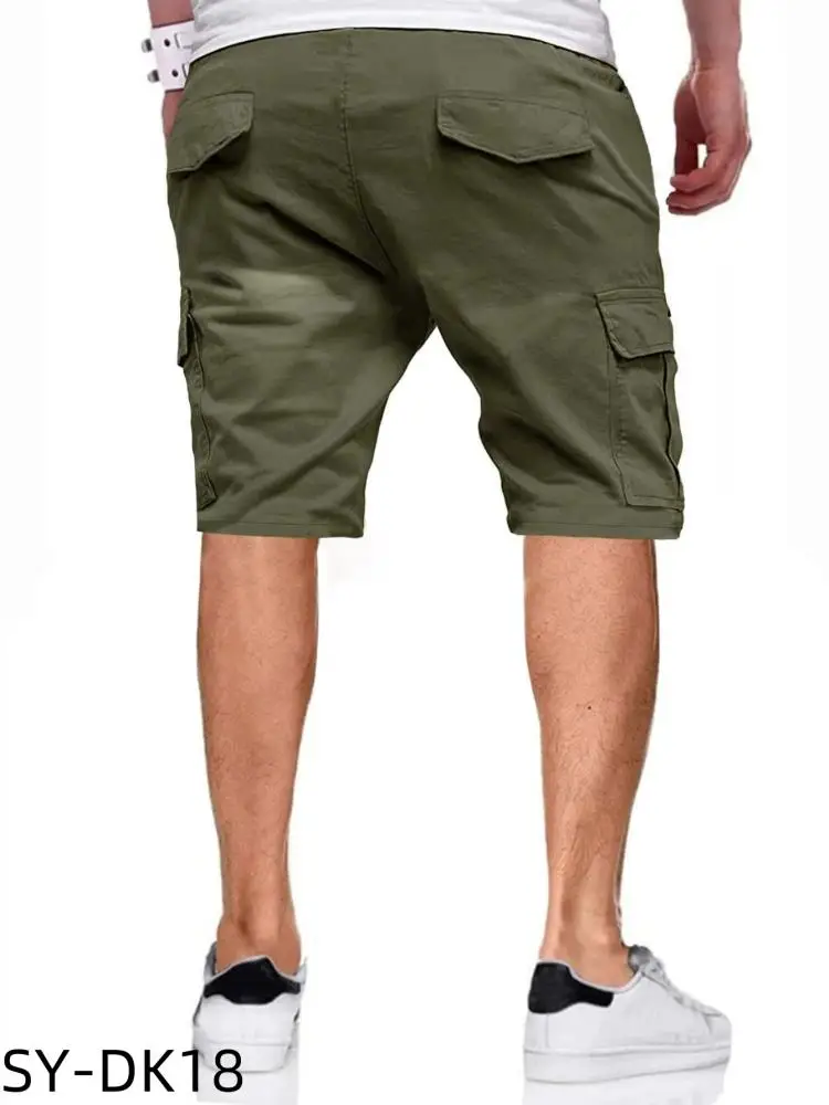 Mens Vintage Stand Pocket Cargo Shorts 2025 European Style Casual Beach Short Pants Solid Dark Gray Elastic Waist Hotpants New