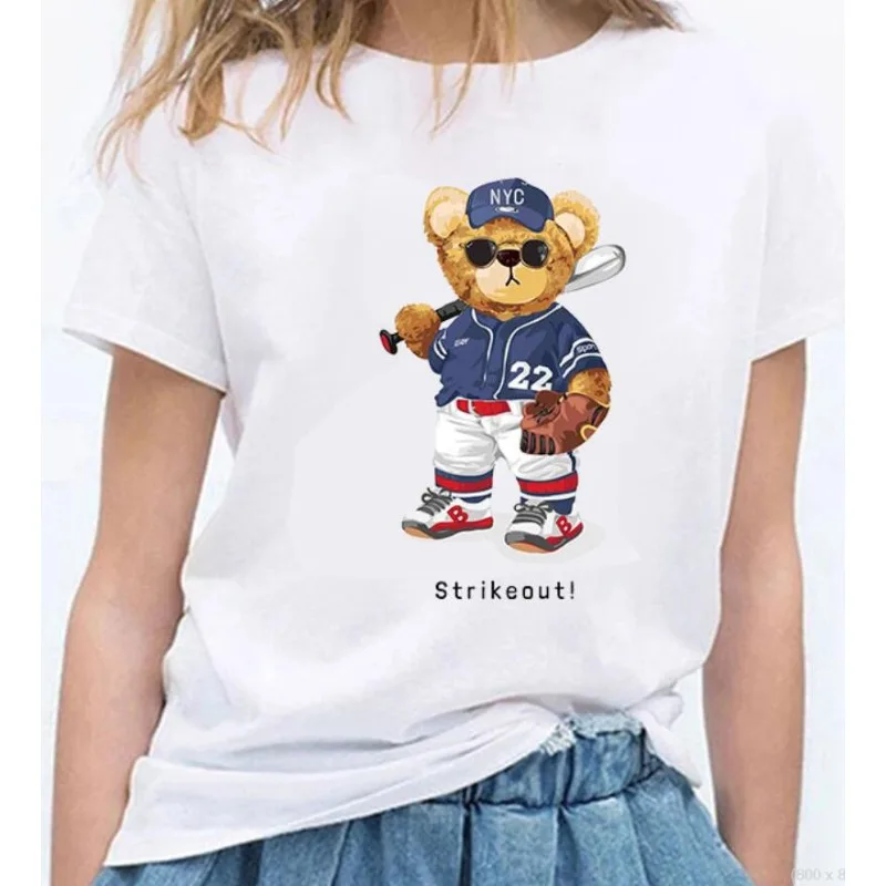 Hot Selling Kung Fu Bear Fashion Large Size Short Sleeve T-shirt Fashion Brand Men and Women Ins Graphic Oversized T Shirt