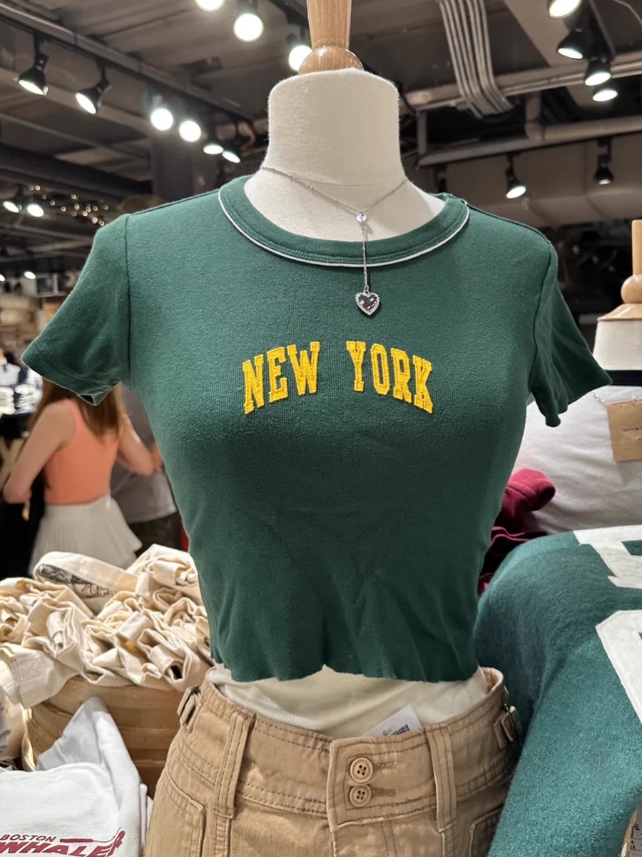 

New York Vintage Crop Top Summer Woman Round Neck Raw Hem Cropped Y2k Tshirt Sweet Cute Vintage Casual Short Sleeve Cotton Tees