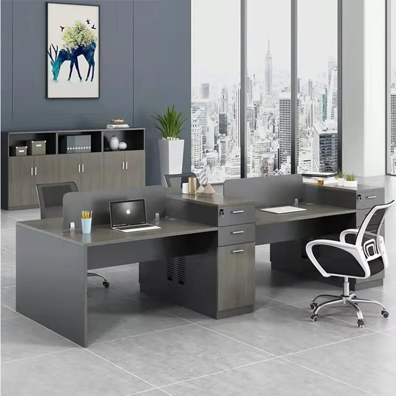 

Desk And Chair Combination: 4 People, 6 People, Simple Modern Financial Screen, Office Furniture, Staff Double Table