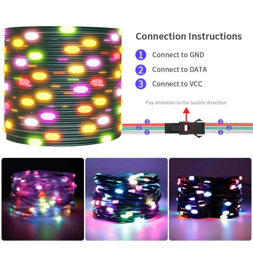 DC5V WS2812B RGBIC LED chaîne fête lumières de noël couleur de rêve WS2812 adressable individuellement chaîne extérieure étanche décor